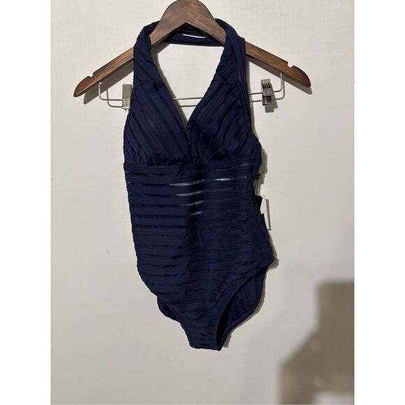 Women's La Blanca Fluid Lines Cross Back One Piece Swimsuit 8 Indigo - Picture 1 of 7